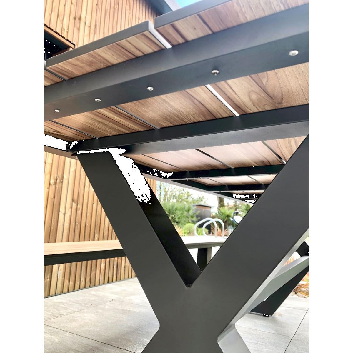 Table de Jardin & 2 Bancs Vancouver 210cm Gris Anthracite