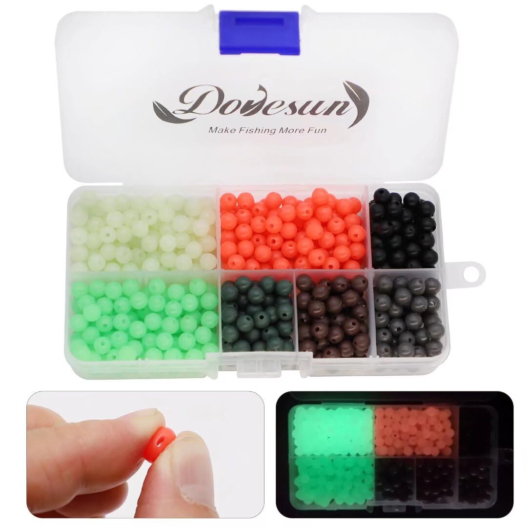 Dovesun Soft Rubber Fishing Beads Fishing Bait Eggs Accessories 7 Colors with Tackle-Box 0.23in(600pcs), 0.31in(250pcs), 0.39in(120pcs)