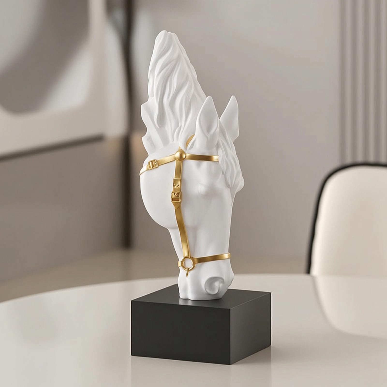Qianly Statua di Scultura Equina Moderno Busto di Scultura Equina in Resina Astratto Statuetta per Amanti Dei Cavalli, Libreria