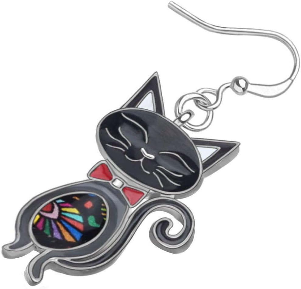 WEVENI Enamel Alloy Hypoallergenic Cat Earrings Dangle for Women Aesthetic Cats Jewelry Gifts - Image 4