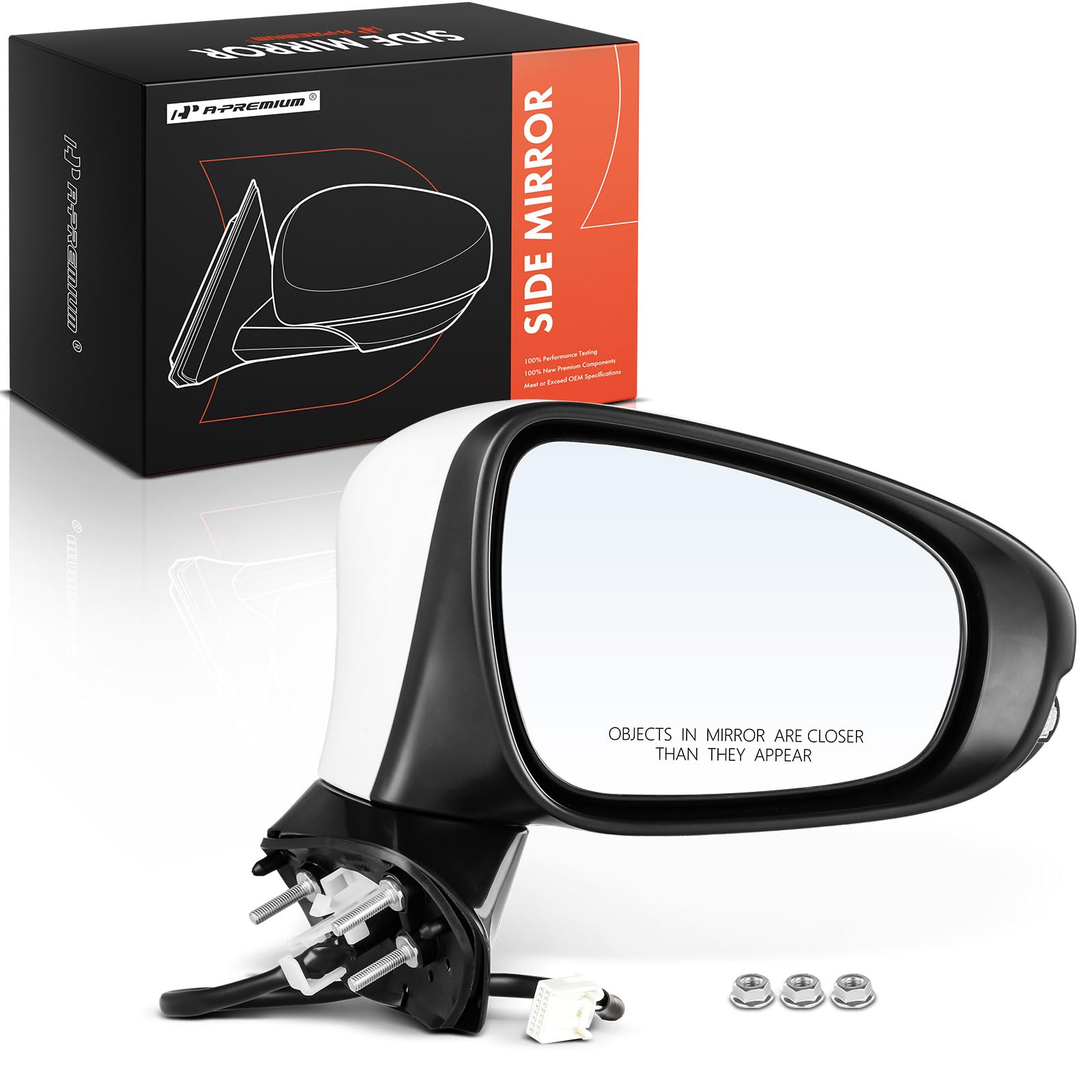 A-Premium Passenger Side Power Door Mirror Compatible with Lexus ES300h 2013-2015, Lexus ES350 2013-2015 - Heated Manual Folding with Turn Signal Indicator White Outside Rear View Mirror