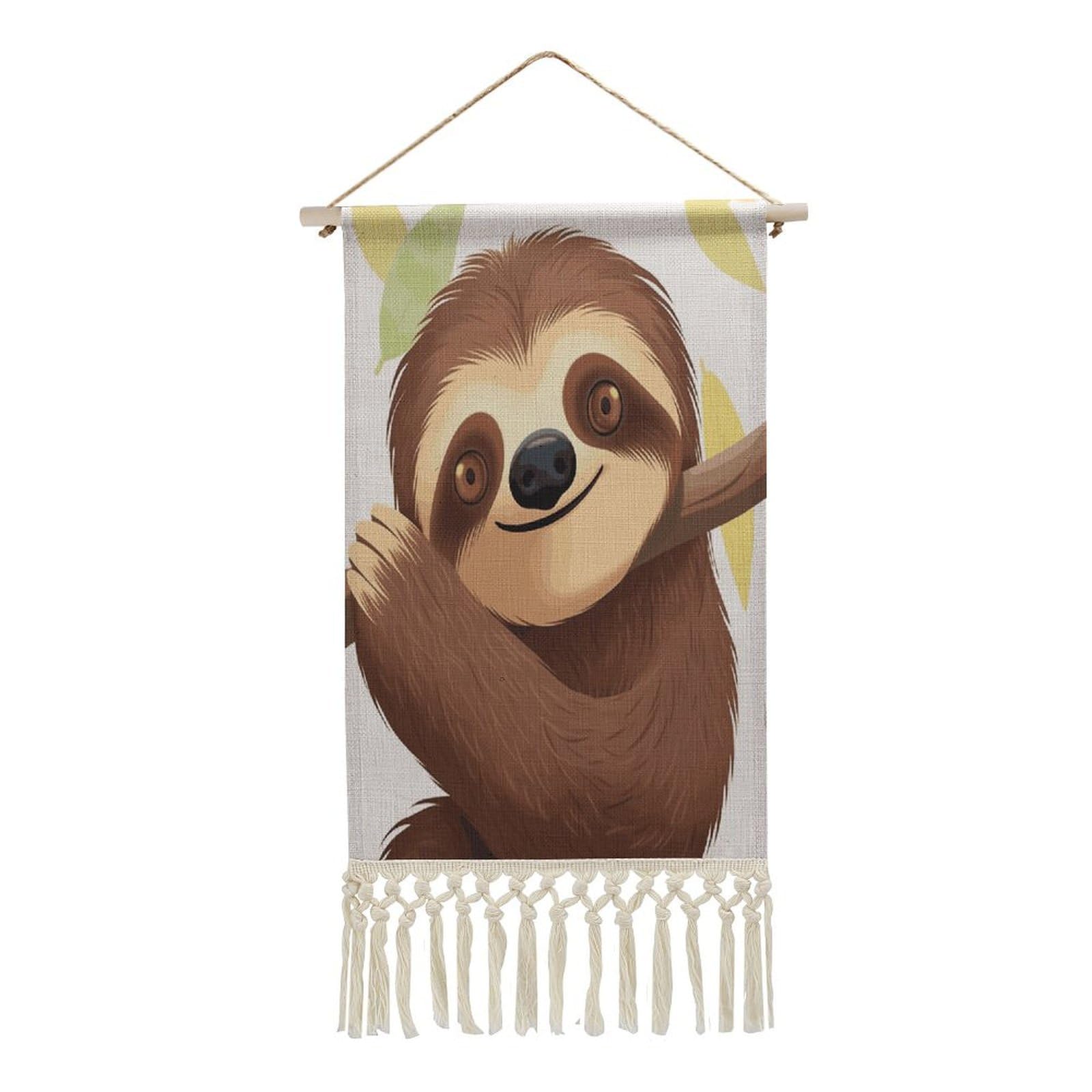 Adfgyerh Style Sloth Tapestry With Tassels Cotton And Linen Hanging Posters, Wall Art For Travel Gift, Wall Tapestry For Office Home Decor Bedroom Living Room Decor