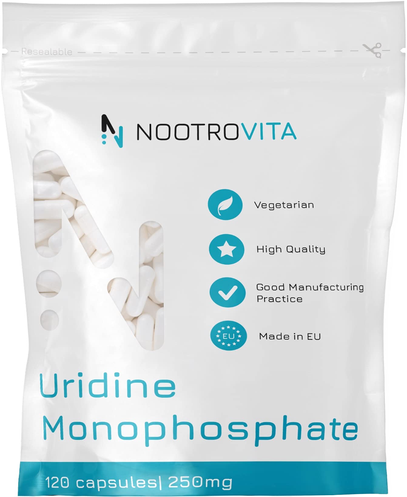 Uridinmonophosphat 250 mg - 120 Kapseln - Für Gedächtnis, Lernen & Konzentration - Unterstützt Stimmung & Kognitive Funktion - Vegan, Uridine Monophosphate - EU-Qualität - Nootrovita