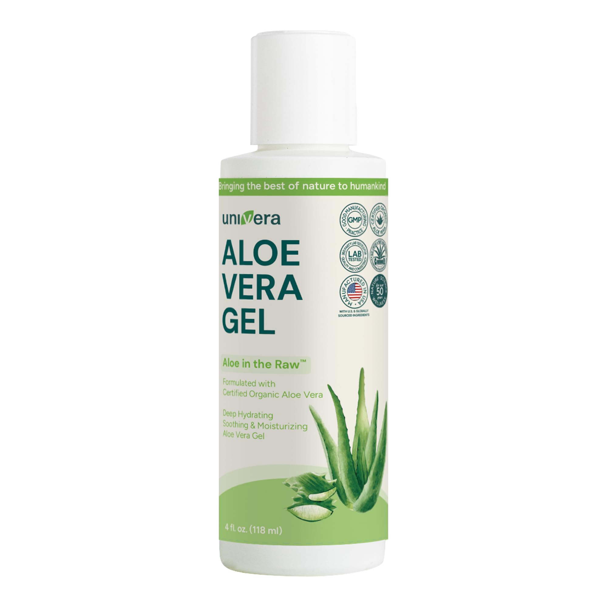 Univera Aloe in the Raw, Made with 100% Pure Organic Aloe Vera Gel, Suitable for All Skin Types, Sunburn Relief, No Sticky Residue, 4.0oz.