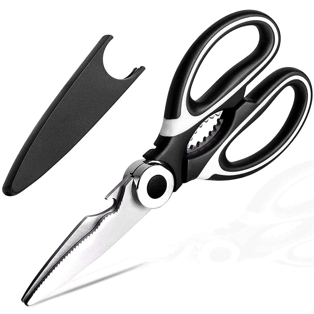 Kitchen Shears, Heavy Duty Stainless Steel Cooking Shears for Cutting Meat, Food, Fish, Poultry Multipurpose Sharp Sissors for Dishwasher Safe, Stainless Steel Multi-function Scissors (with Cover)