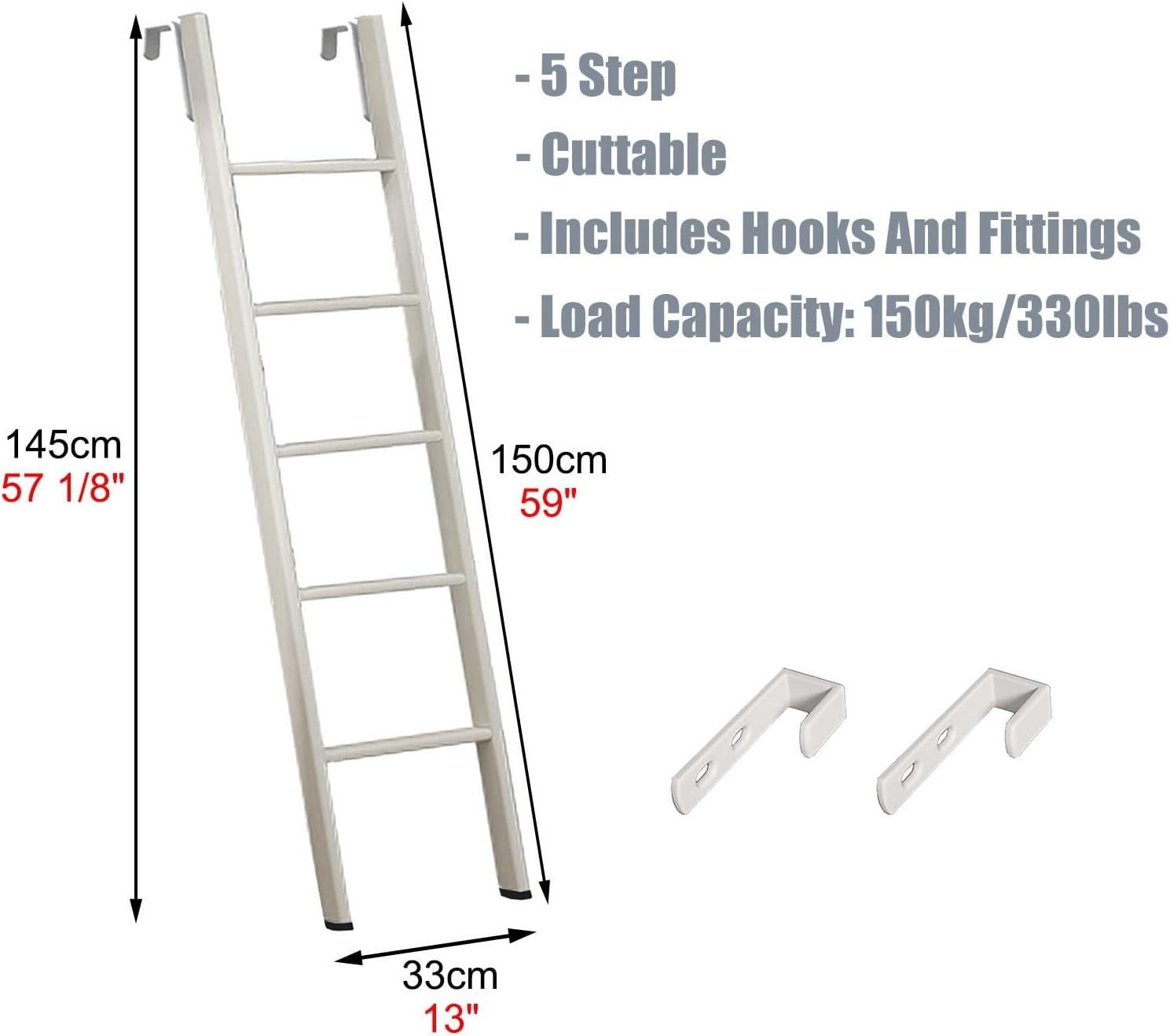 Replacement Bunk Bed Ladder with Hooks - Space Saving Adjustable Step Bed Ladder/Rv Bunk Ladder, Short Floor Standing Twin Bed Ladders (Size : 150cm/59)