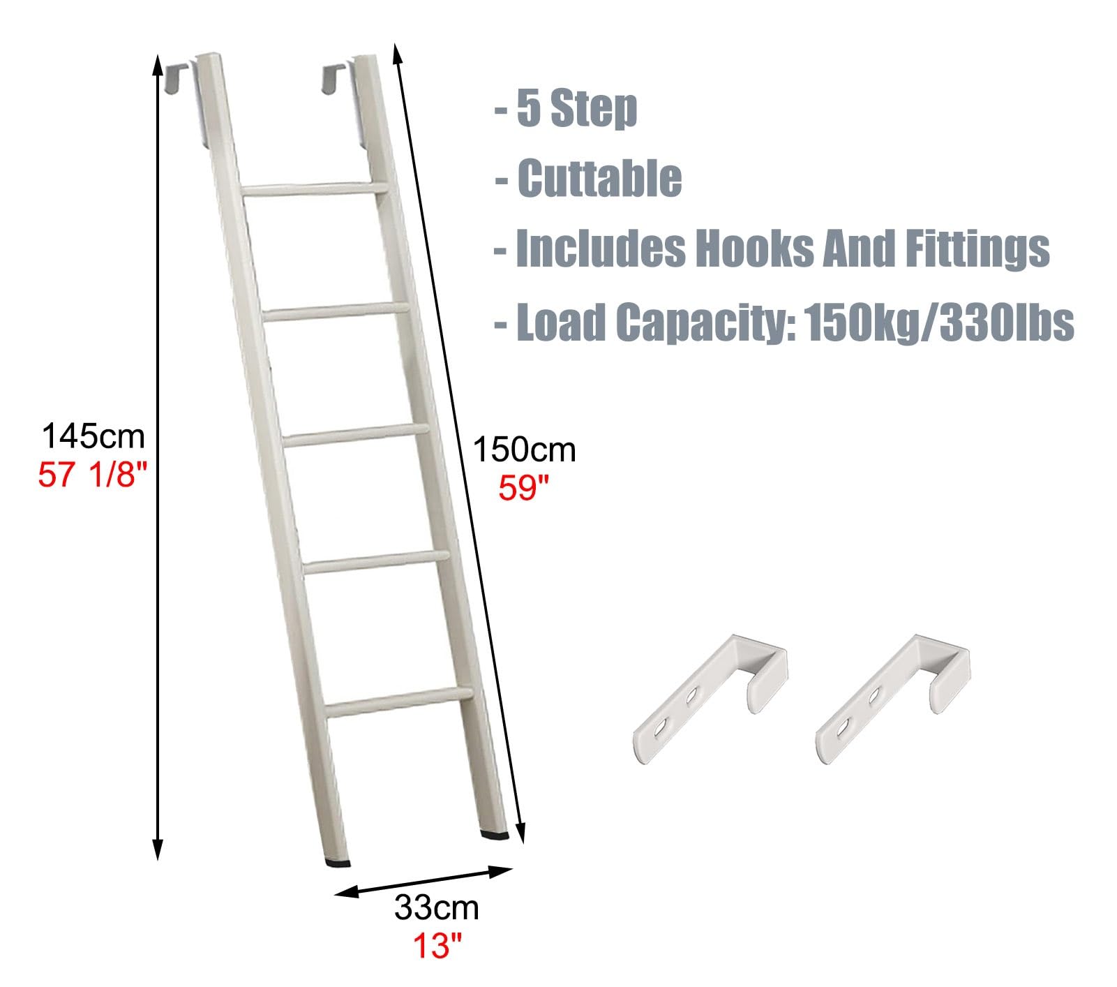 Scaletta Letto a Castello Scaletta per Letto a Castello In Metallo con Ganci, Scala a Castello Bianca per Camper per La Scuola del Dormitorio, Scaletta per Letto Singolo Regolabile/ Breve Scala di Sal