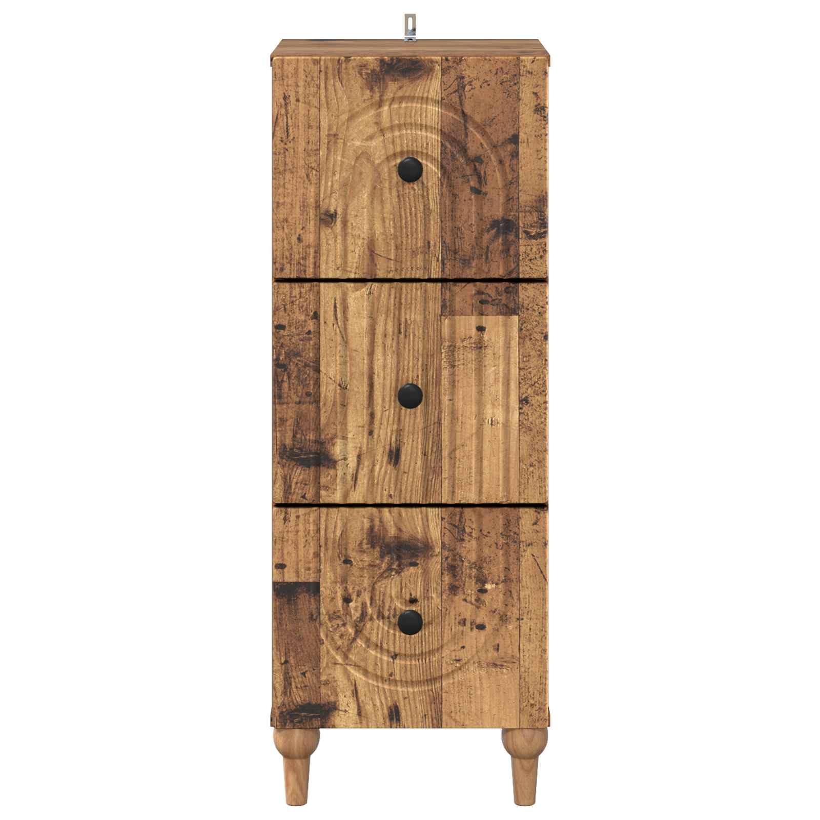 Cassettiera in legno anticato, 33 x 34,5 x 90 cm, con 3 cassetti, versatile armadio portaoggetti per casa, ufficio, cantina e officina, pratica soluzione di ordine