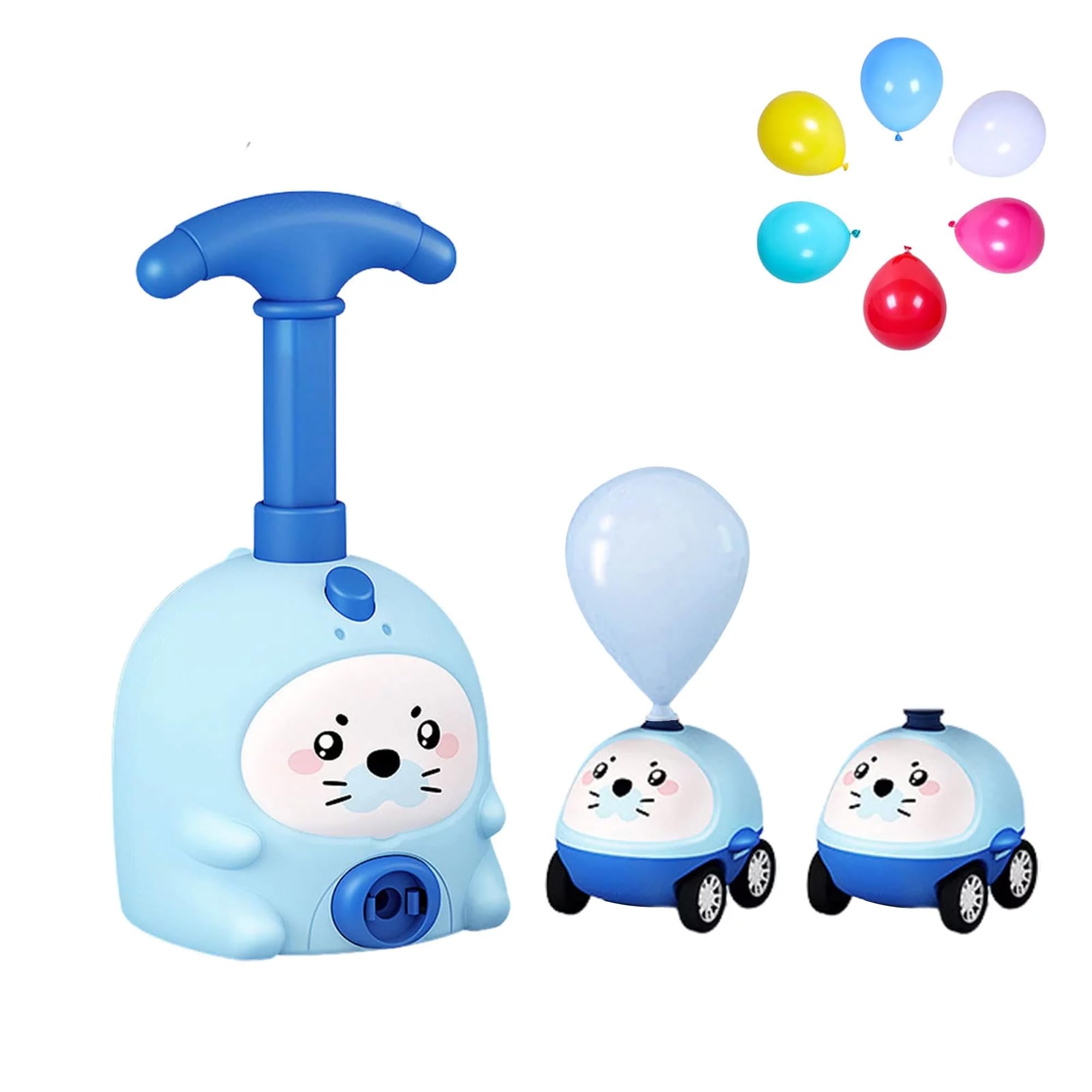 Kidology Balloon Launcher Car Toy Set for Kids | Powered Car Racers Party Supplies | Educational Science STEM Toys with Manual Balloon Pump for Kids Boys Girls Classroom (Balloon Launcher Pig - Blue)-picture-14