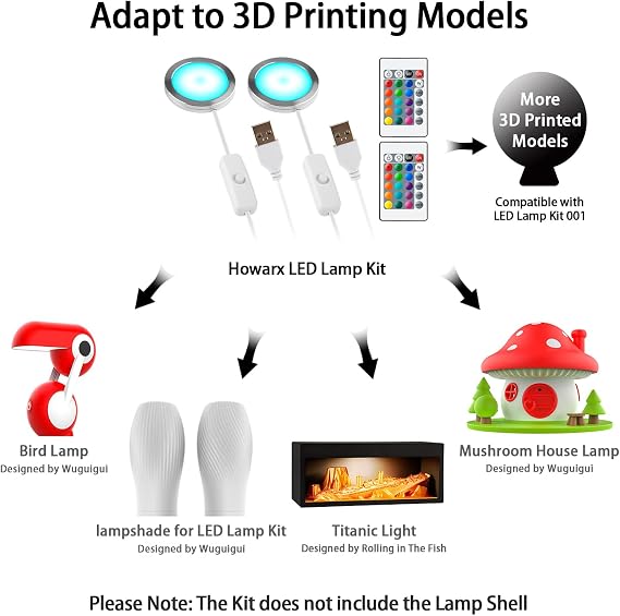 3D Printer LED Lamp Kit 001 Remote Contorl with RGB Color, Compatible with Bambu lab H2D/A1/A1mini/P1S/P1P/X1C Makerworld Maker's Supply Hardware kit 5V USB Powered, RGB Color(2 Sets) [Energy Class A]