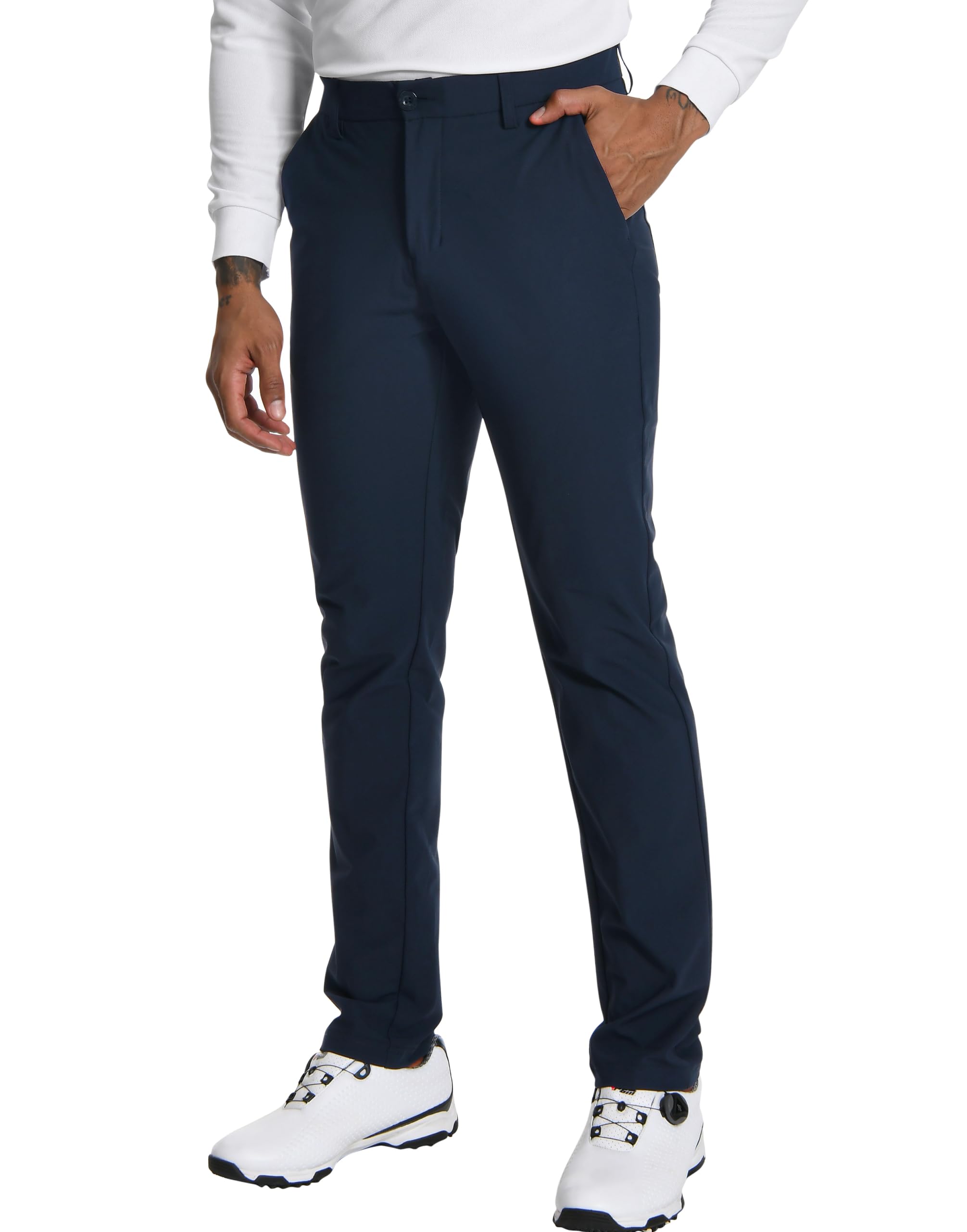 Pioneer Camp Pantalones de golf para hombre, elásticos, transpirables, largos, con cintura elástica y 3 bolsillos funcionales