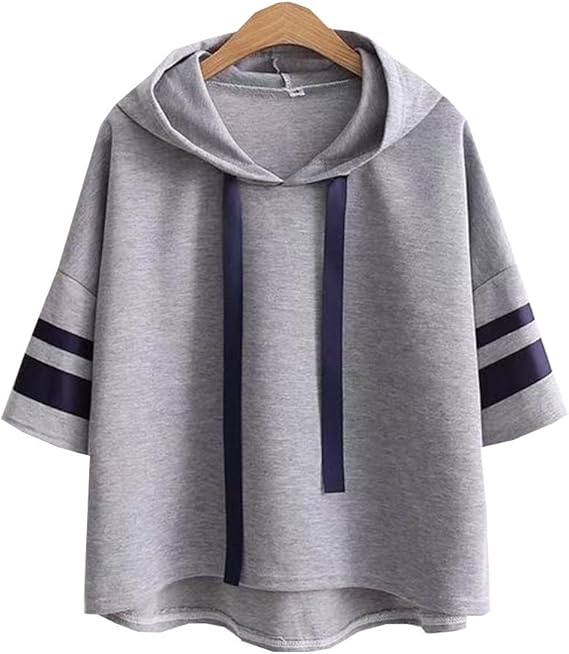 Amazon Duwei ドゥウェイ レディース 夏 薄手 半袖 パーカー 無地 シンプル ゆったり Tシャツ フード付き おしゃれ Bf風 可愛い ファッション 通学 グレー トレーナー パーカー 通販