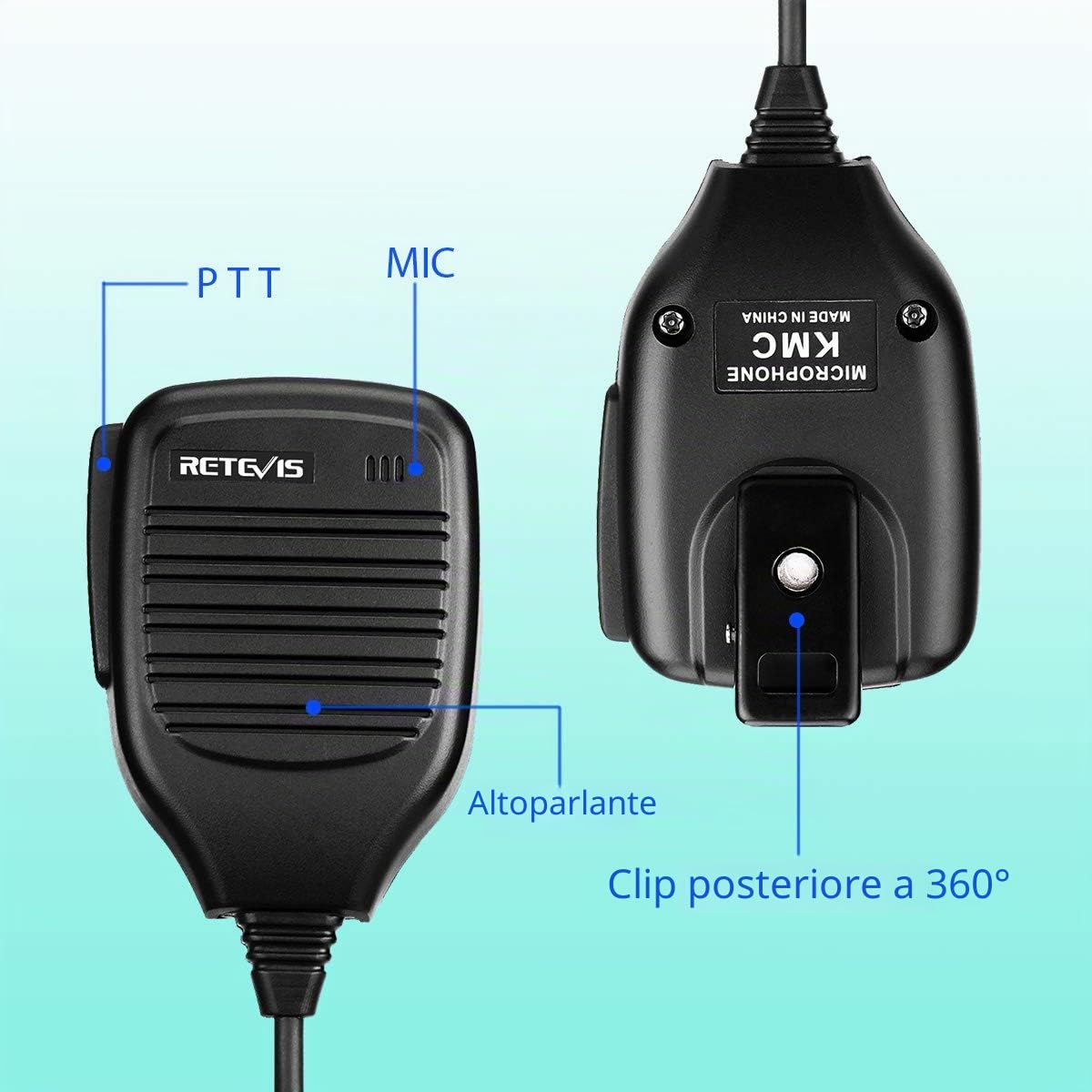 Retevis Walkie Talkie Microfono a Distanza Altoparlante 2 Pin Compatibile con Baofeng UV-5R BF-88E BF-888S