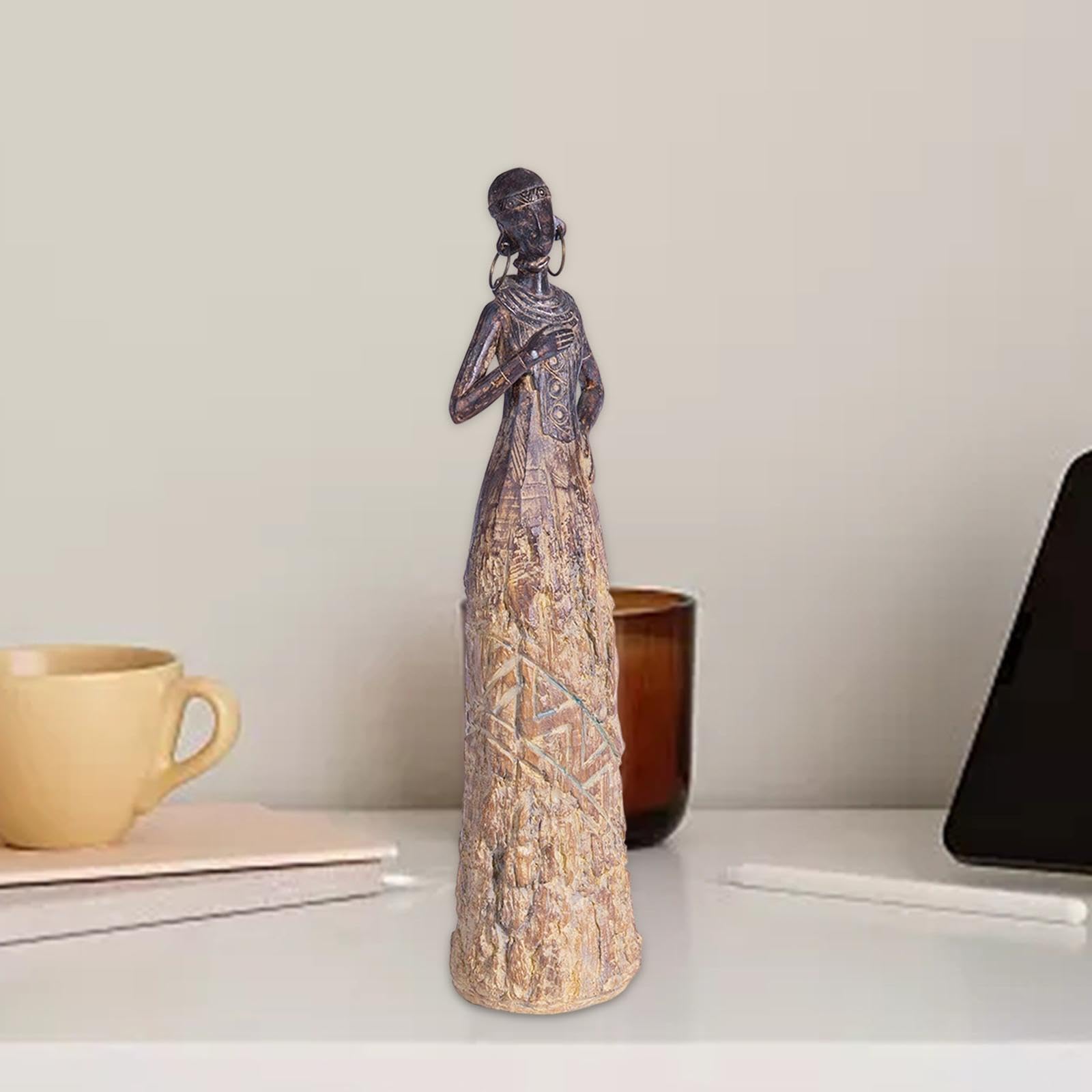 Affascinante Statua Femminile Tribale della Statuetta della Signora Africana in Resina per Libri da Tavolo, Tipo 7