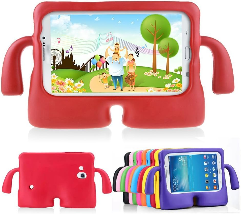 Lioeo Samsung Galaxy Tab 3/3 Lite 7.0 Case for Kids Rubber Shock Proof Protective Case Cover with Carry Handle for Samsung Galaxy Tab 3/3 Lite Tablet 7 inch Screen (Red)