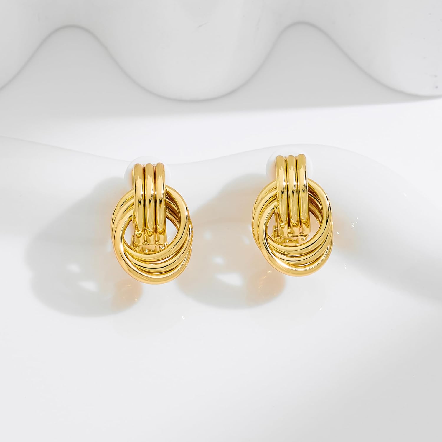 Clip on Earrings for Women 14K Gold Plated Geometric Knot Non Pierced Ear Clips Lightweight Trendy Hypoallergenic No Piercing Jewelry Gifts - Image 7