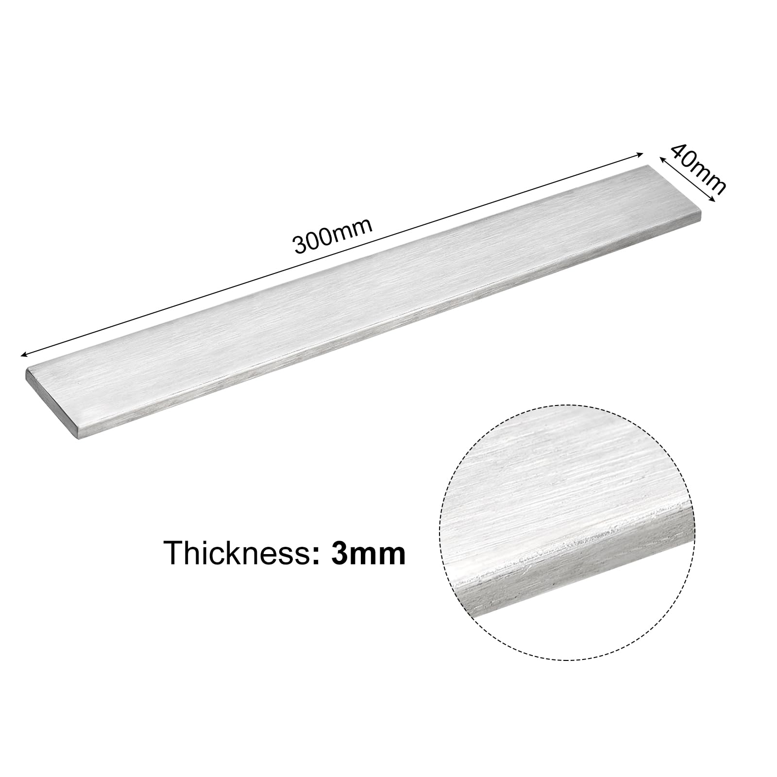 sourcing map Barre Plate en Acier Inoxydable 316L, Épaisseur de 1/8" (3mm), Largeur de 1 9/16" (40mm), Longueur de 12" (300mm), Finition Brossée, Pour La Fabrication de Bricolage en Cuisine