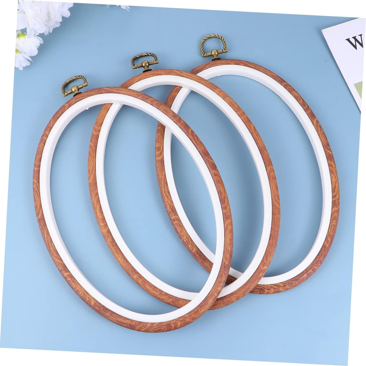 IWOWHERO 3pcs Imitated Wooden Embroidery Hoop for DIY Craft for Cross Stitch Needlework Quilting and Home Decor Projects