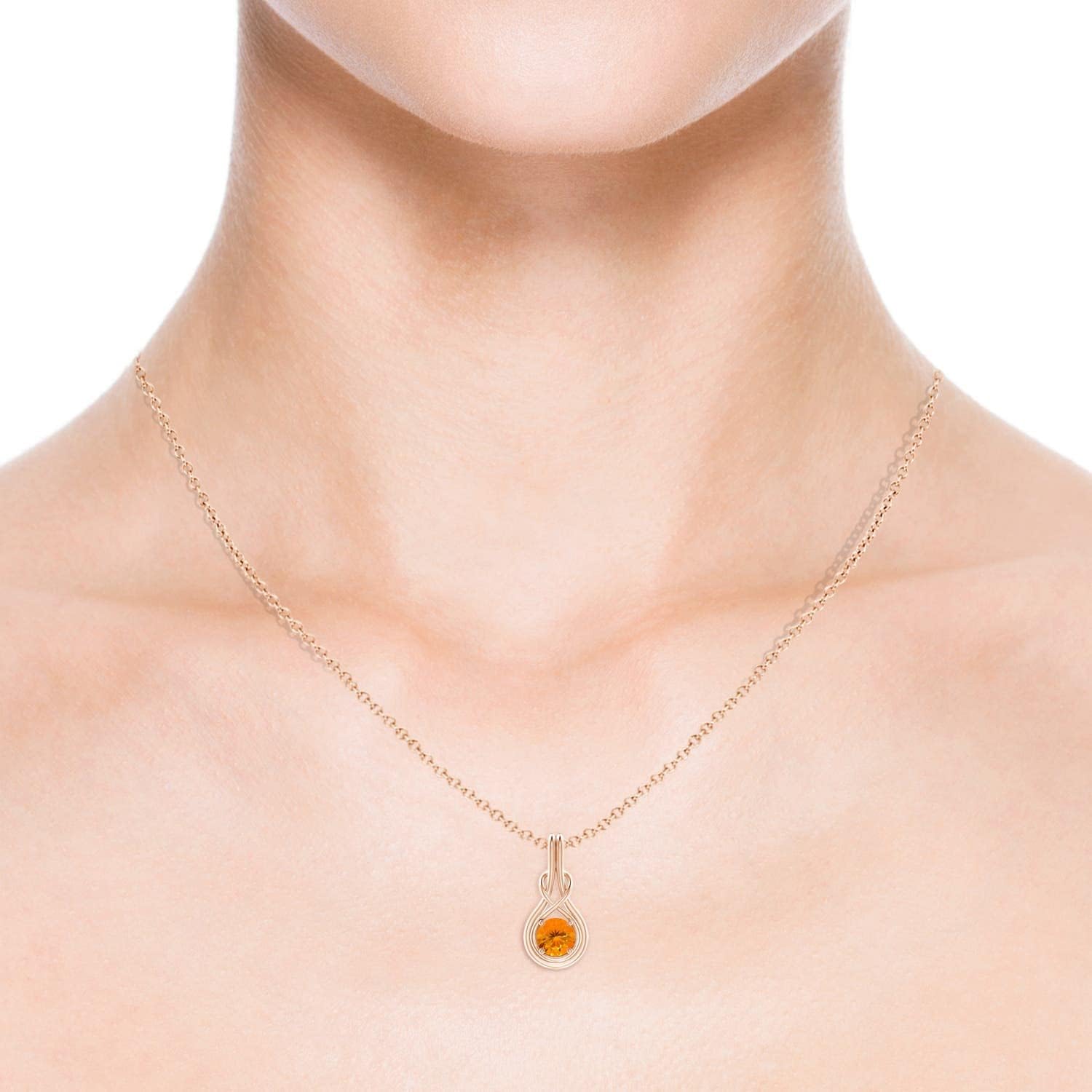 Angara Natural Fire Opal Solitaire Pendant for Women | 0.32 ct Round Fire Opal Infinity Knot Pendant Necklace in Rose Gold | Birthday, Anniversary, Gemstone Jewelry Gift | AA | 5mm