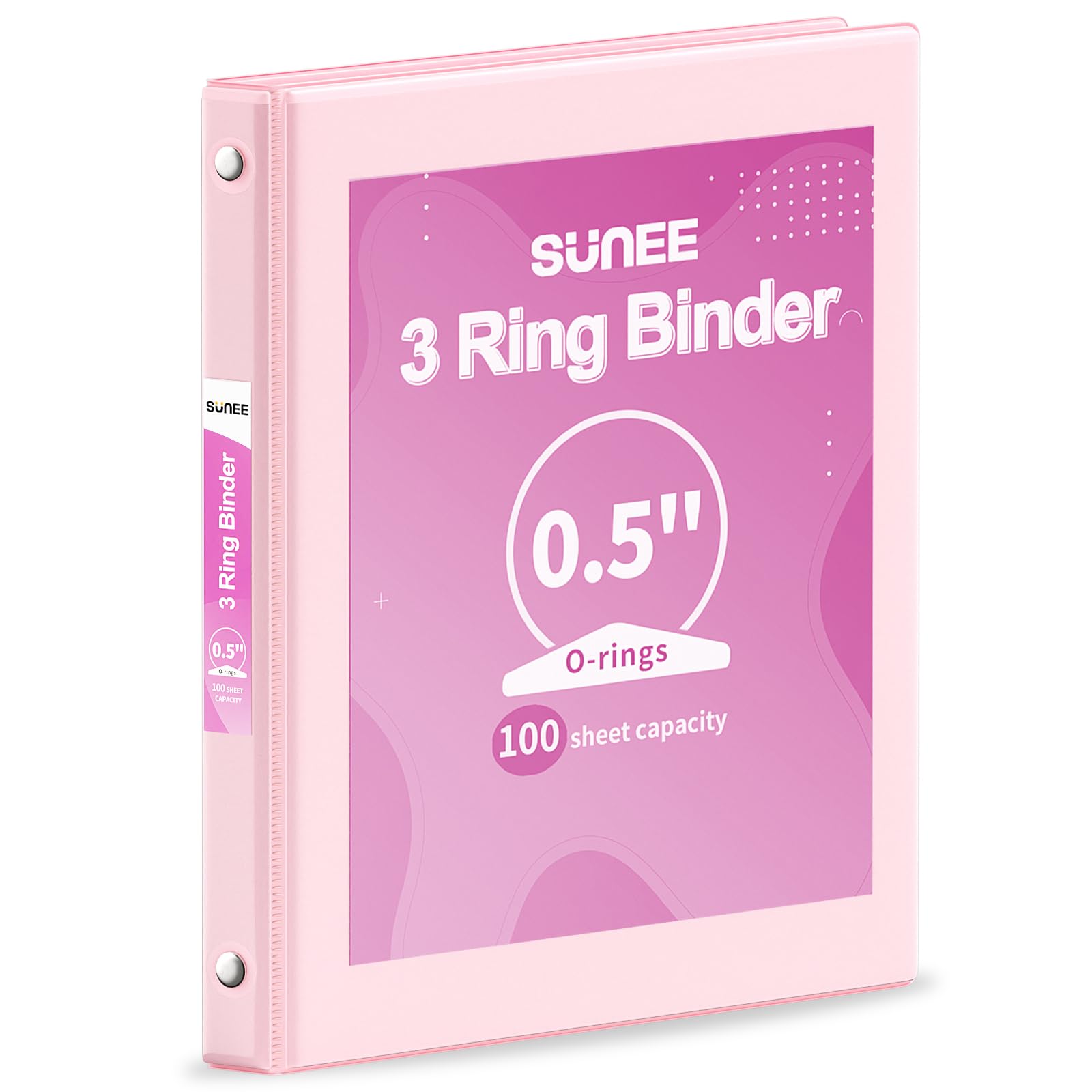 SUNEE 3 Ring Binder 1/2 Inch 1 Pack, Clear View Binder Three Ring PVC-Free (Fit 8.5x11 Inches) for School or Office Supplies, Pink