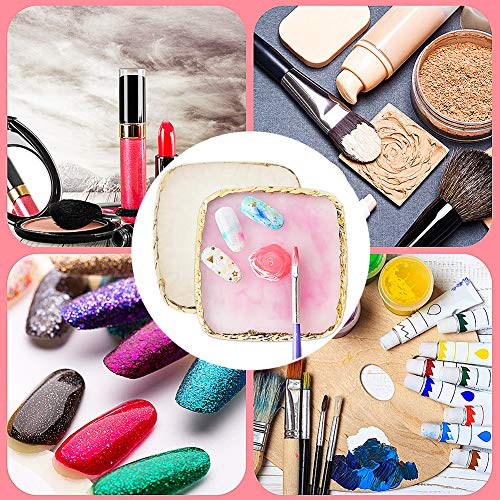 Harz Nail Art Palette, BKJJ 2 Stück Gel Polish Halter, Goldener Rand Nagelpaletten, Nachahmung Achat Muster Design, Farbmischung Pigment Platte, Mischpalette Nagelkunst Werkzeug Zubehör (WeiÃ/Pink) – Bild 7