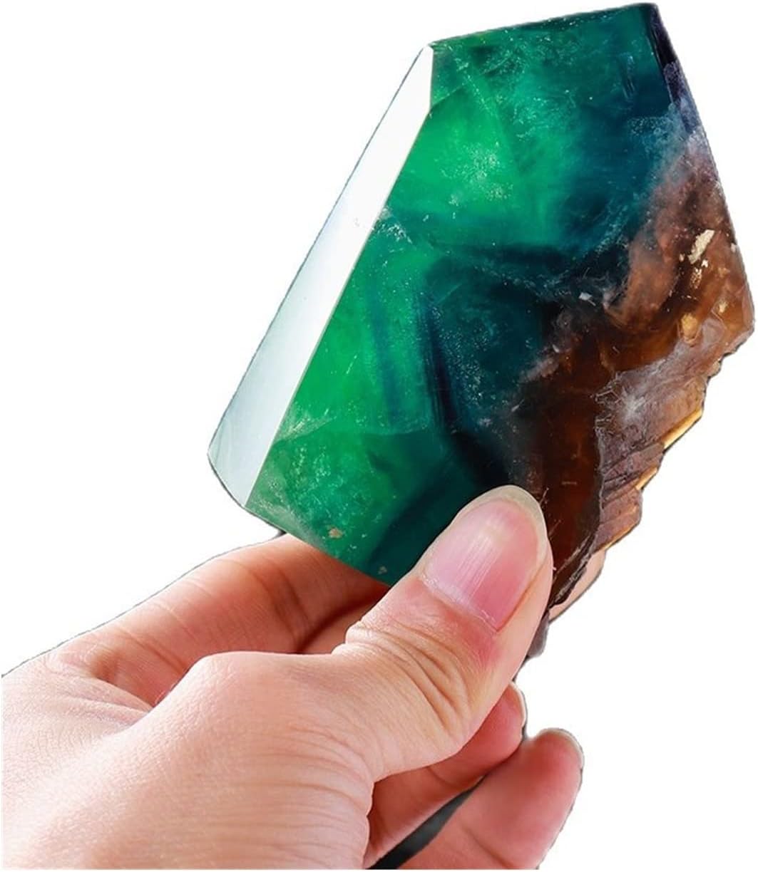 FIDEMM Natural Crystal Rough Natural Crystal Fluorite Stone Slice Point Treatment Stone Crystal Tower Ornament for Home Decoration (Color : Fluorite Slice, Size : 100-150g)
