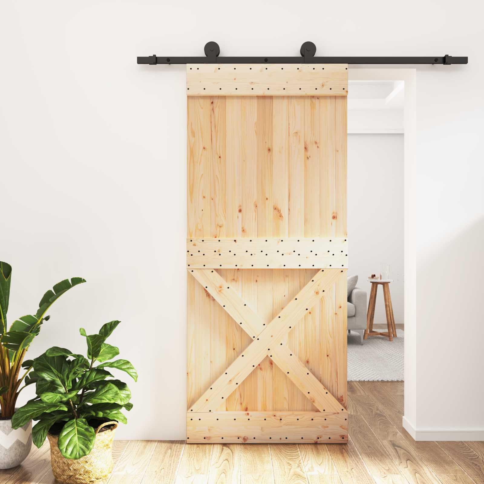 Porta scorrevole in pino massiccio, 90 x 210 cm