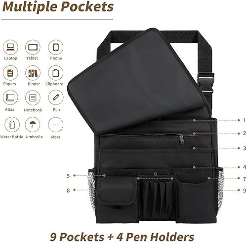 Miniatura 3 de Organizador de asiento delantero de coche para archivar documentos, laptop, oficina móvil, bolsa de almacenamiento con múltiples compartimentos con