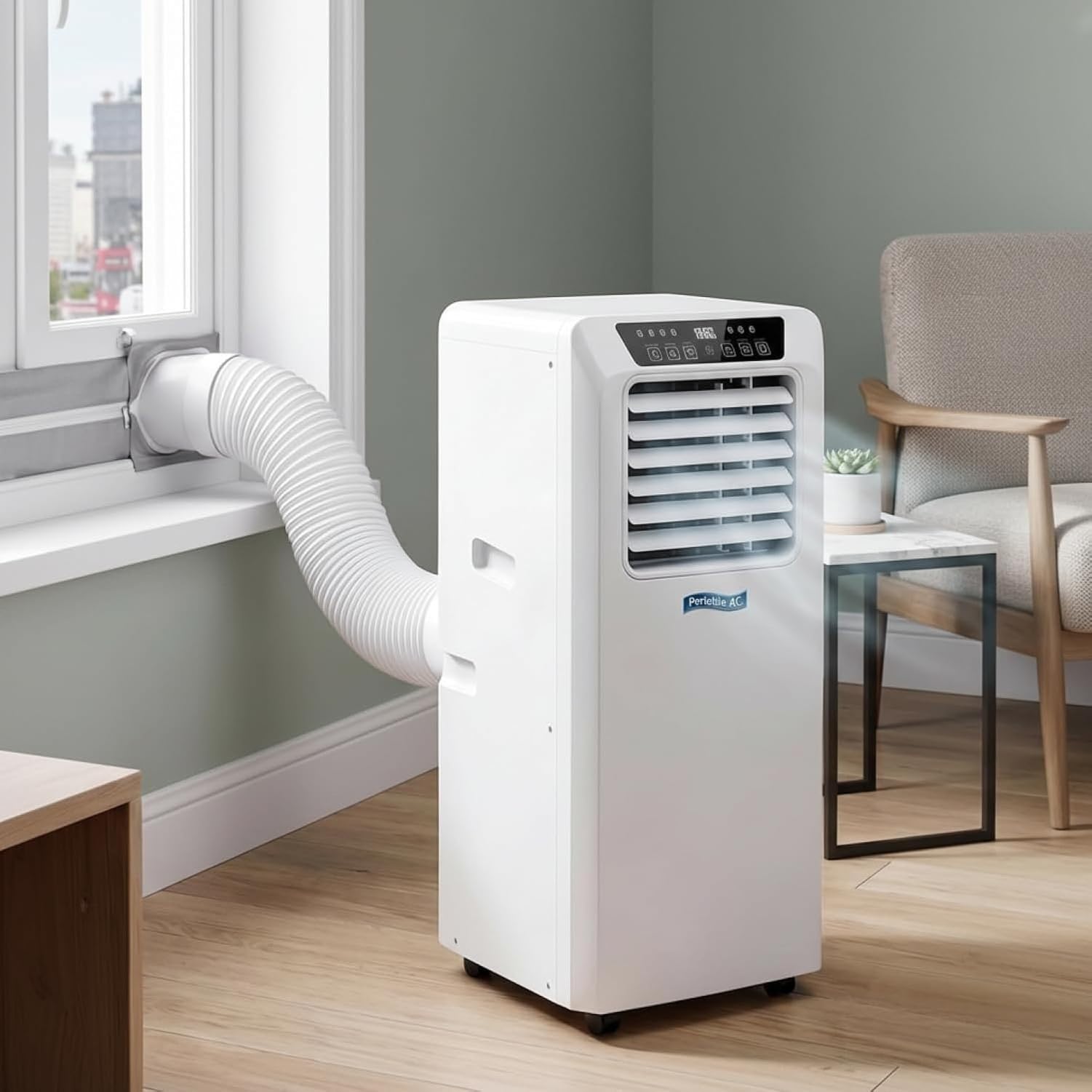 Klimatyzator mobilny 9000 BTU z cyfrowym wyświetlaczem LED, kółkami, zestaw ewakuacyjny do okien i trybu nocnego 50-55dB, do sypialni i biura