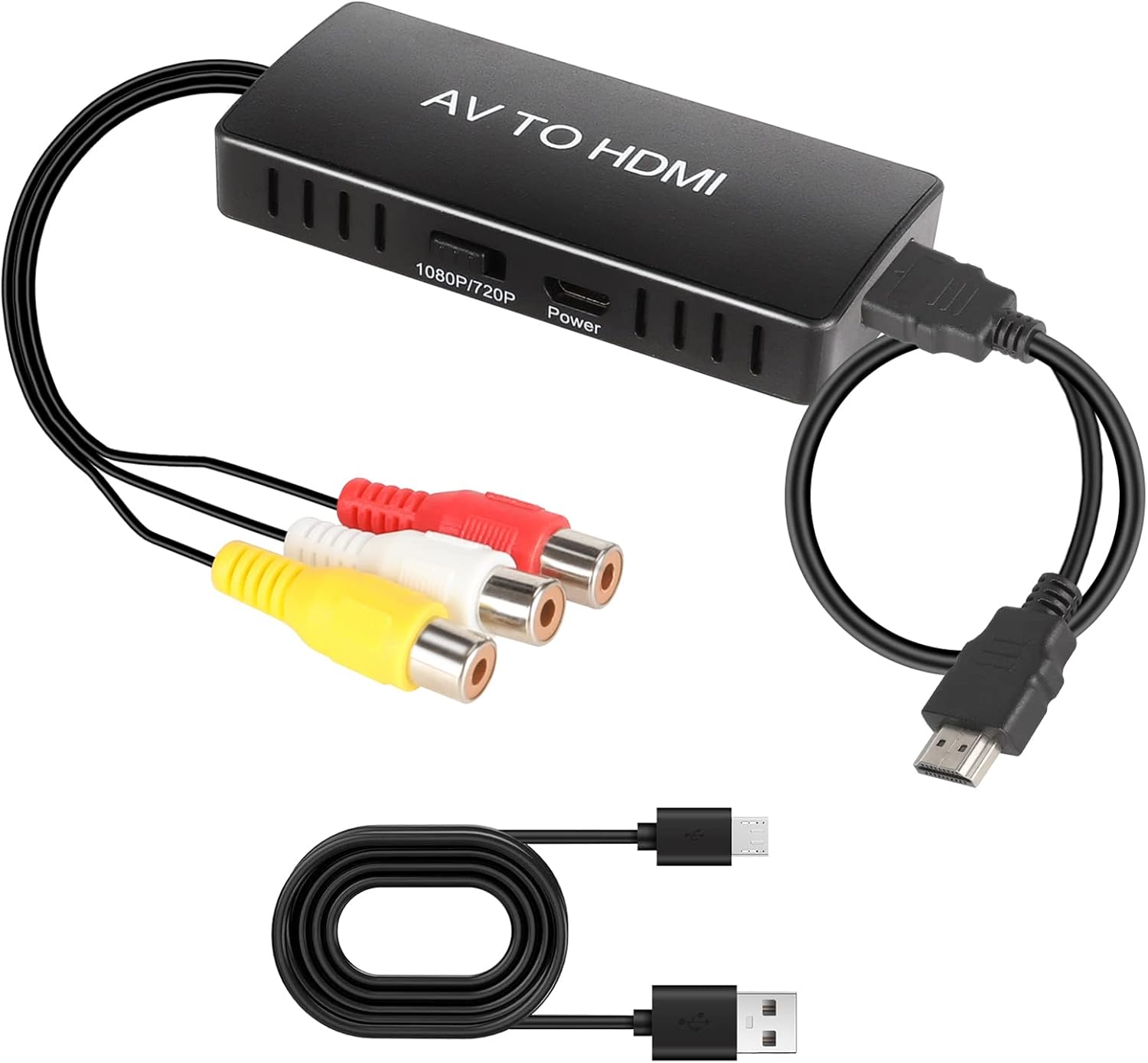 RCA to HDMI Converter AV to HDMI Converter 1080P RCA for CVBS Adapter Support PAL/NTSC with USB