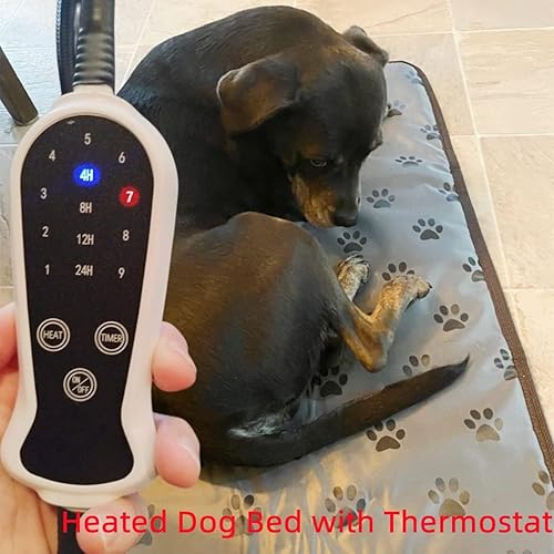 Miniatura 5 de Cama térmica para perros y alfombrilla térmica para perros, control digital, con temporizador, con impresión de flores y garras, apagado automático