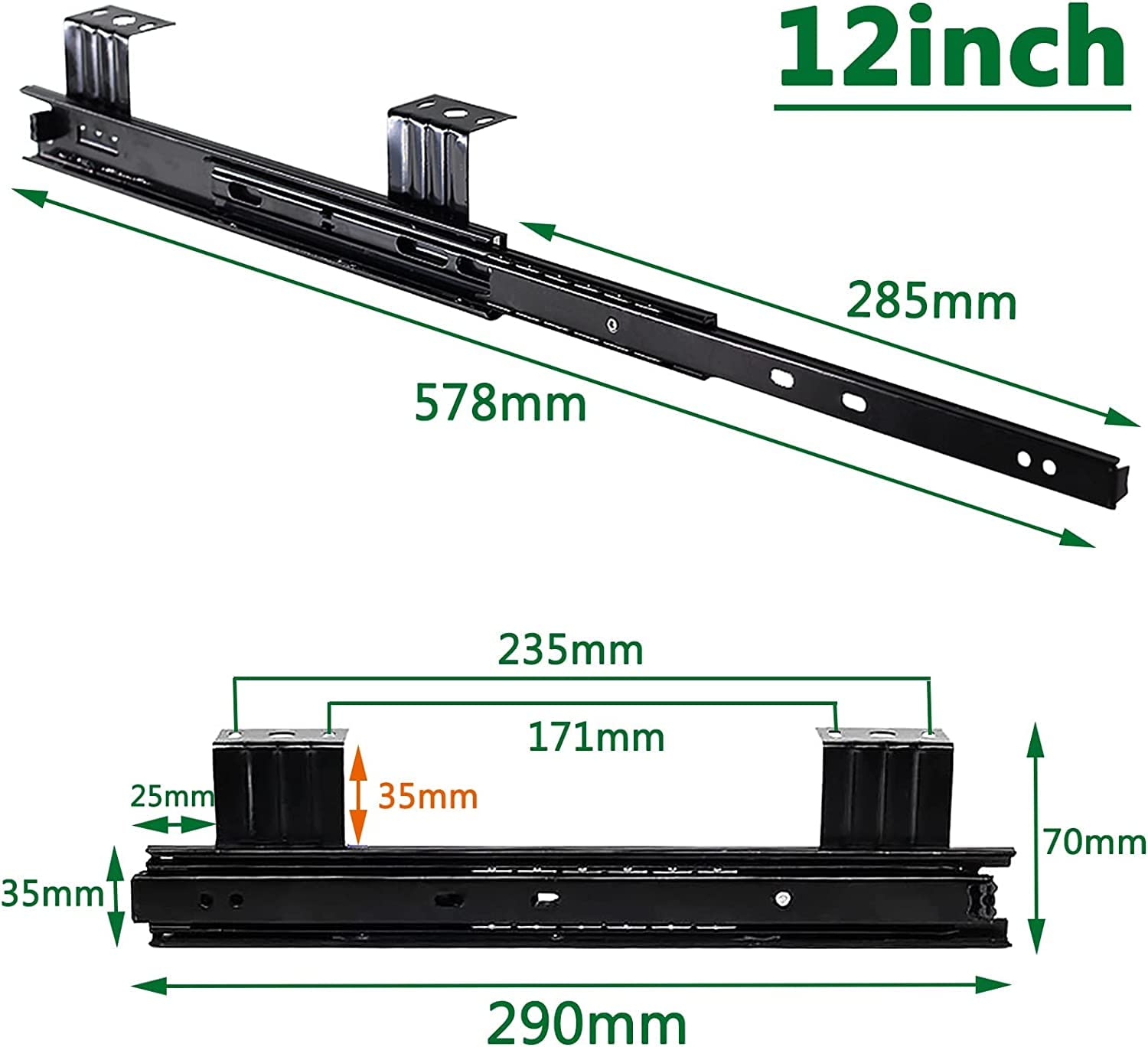 Pełen wysuw Prowadnice szuflad Prowadnice Prowadnice Prowadnice Zamienne szyny 2 szt. Metalowe prowadnice szuflad, Prowadnice podstawki pod klawiaturę, 3 fałdy, Prowadnice łożyskowe Ciche, Udźwig 40 k