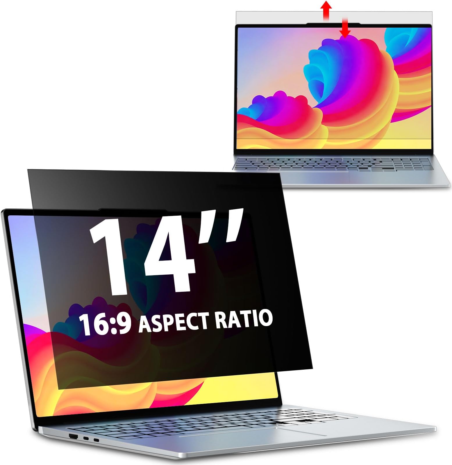 Laptop Privacy Screen 14 Inch 16:9 Aspect Ratio, Laptop Screen Privacy Shield Compatible With Lenovo Hp Dell Acer Asus Thinkpad Envy Xps, Removable Anti Glare Blue Light Computer Filter Protector