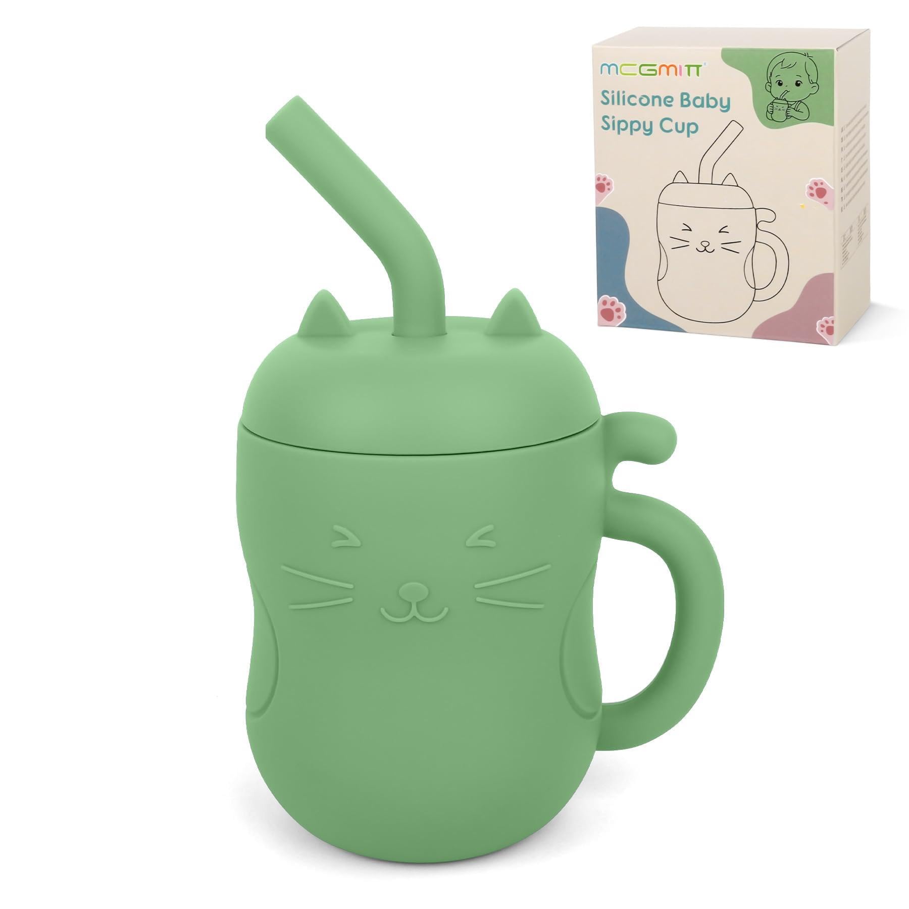 MCGMITT Silicone Weaning Cup for Babies, 2-in-1 Baby Trainer Cup with Straw & Open Cup, Leakproof Toddler Drinking Cup with Handle, BPA Free, 150 ml, Suitable from 6+ Months (Green)