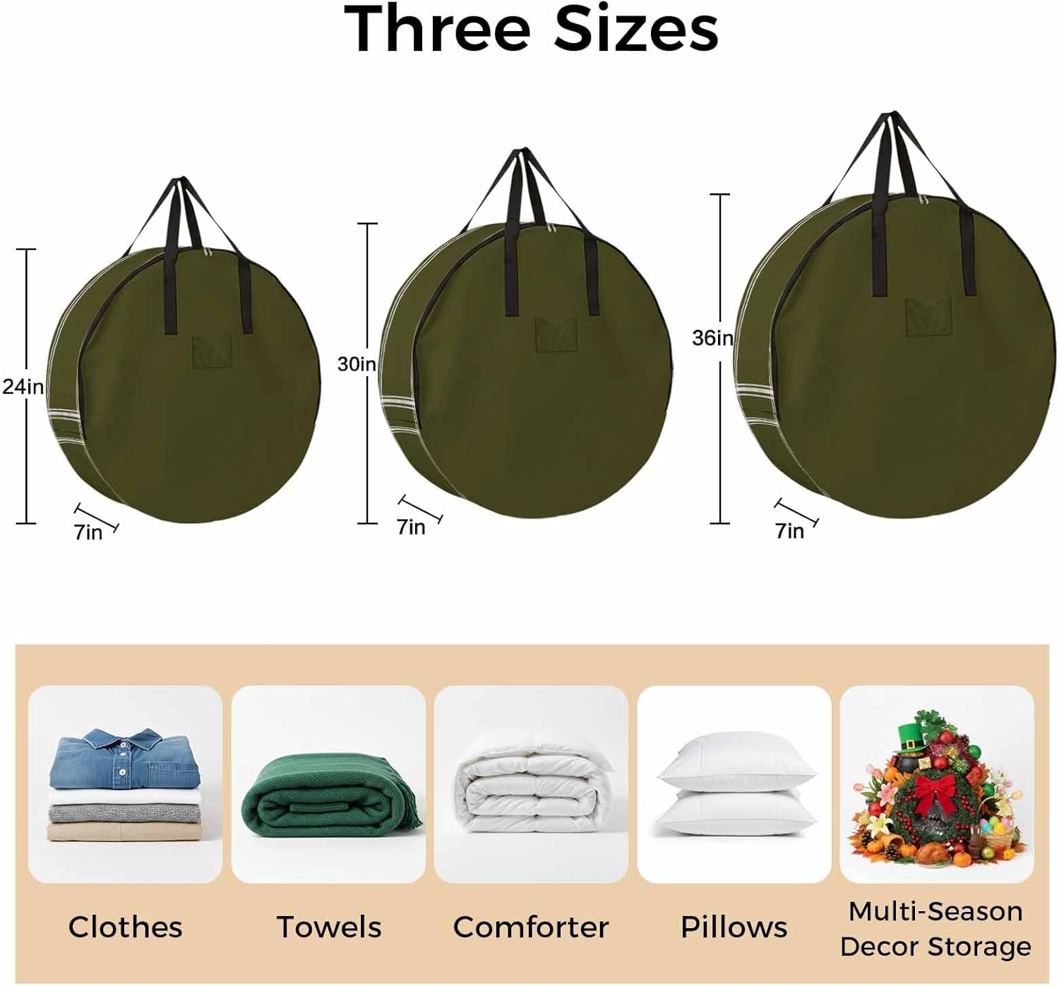 Olive Green Round Storage Bag 36 Inch, Solid Color Clothes Storage Container with Handles Heavy Duty Organizer for Comforter, Bedding & Holiday Wreaths