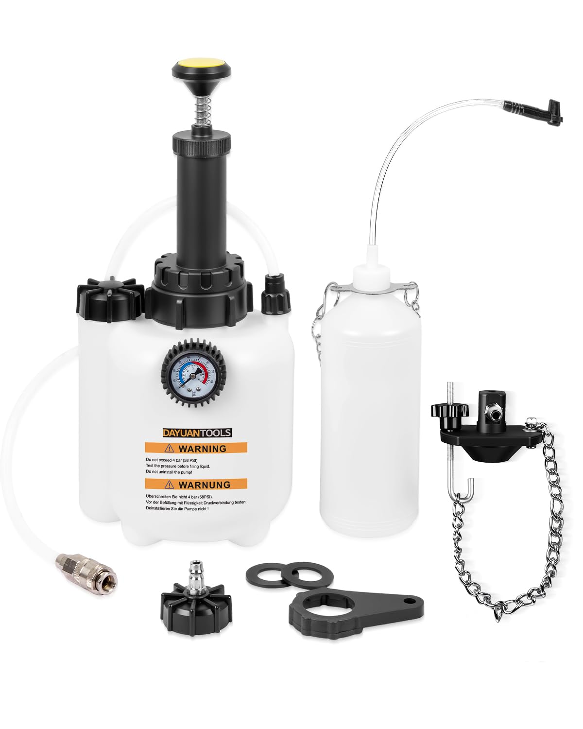 DAYUAN 3L Bremsenentlüfter mit 1L Absaugbehälter für E20 (ø45mm), für Auto und Motorrad, Bremsenentlüftungsgerät, Bremsflüssigkeitswechselgerät, Bremsenentlüfterflasche