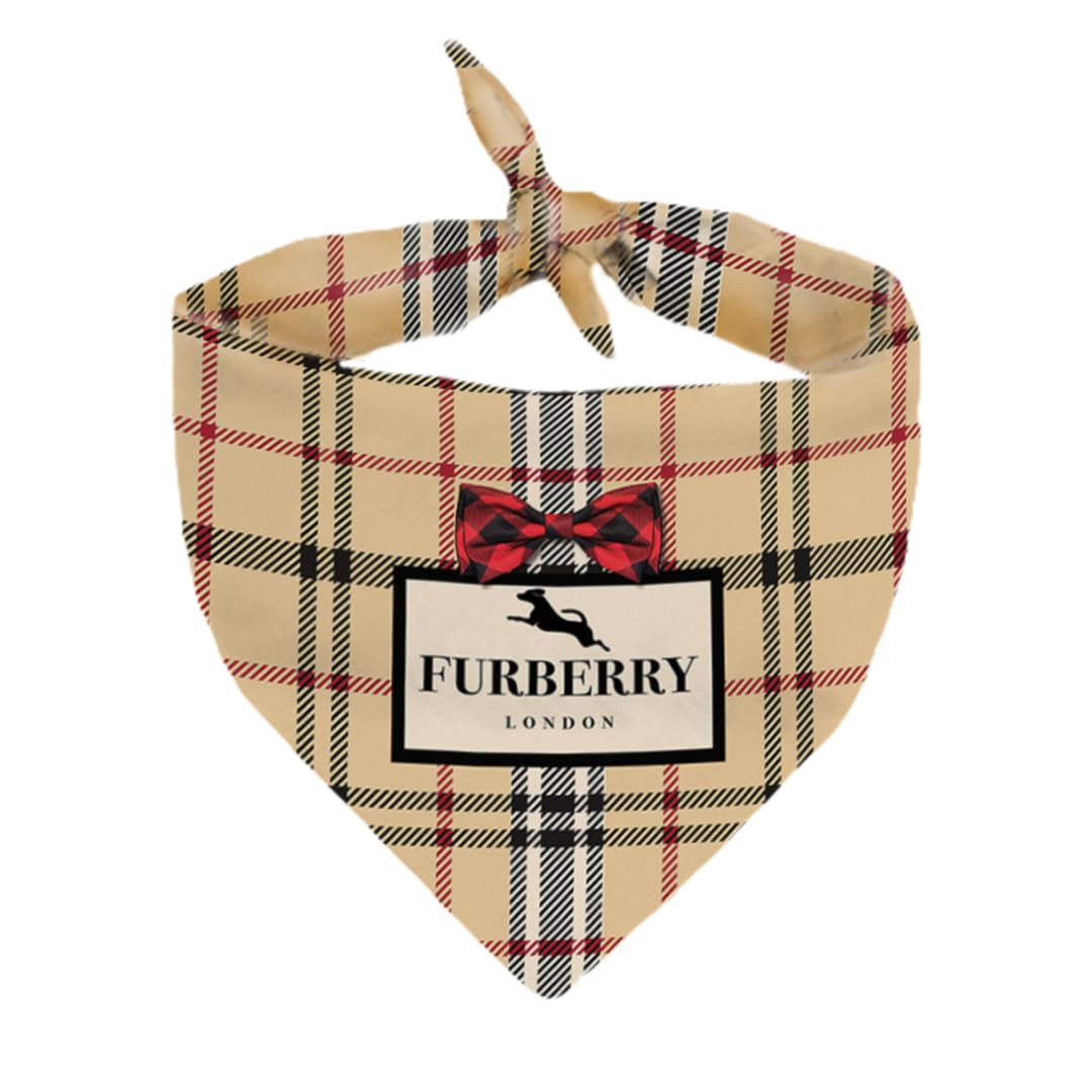 Dog Bandana Furry Plaid Designer Fashion Clothes Scarf kercheif for Small Medium and Large Dogs. Funny Parody Gift for Girl or boy Dog Soft Durable