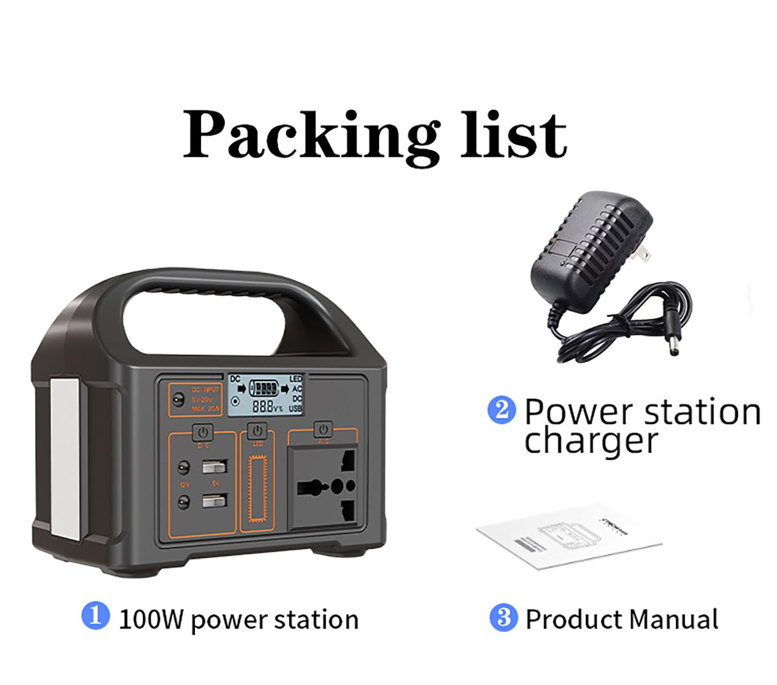 Centrale électrique Portable 100 W, Batterie de Secours au Lithium 76,8 Wh, générateur Solaire (Panneau Solaire Non Inclus), Prise Secteur à Onde sinusoïdale Pure 110 V/220 V pour