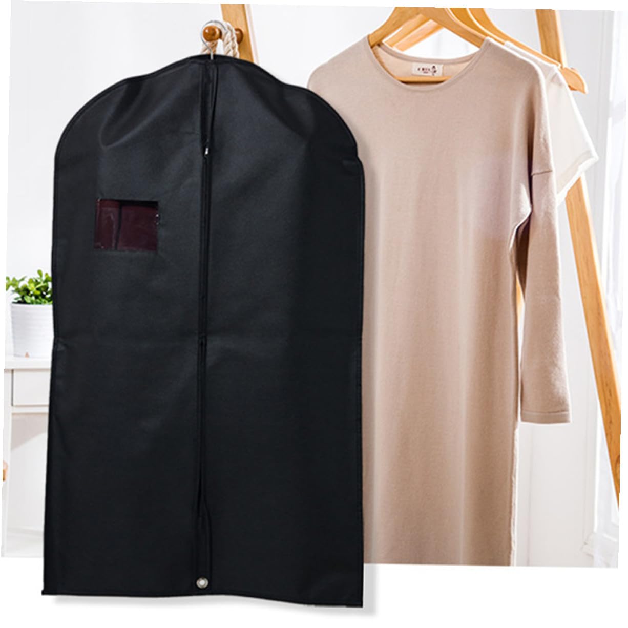 ERINGOGO 5 piezas Bolsa Protectora para Ropa Funda Antipolvo Colgante para Trajes y Vestidos Funda de Almacenamiento Transpirable Lavable y Resistente Protección para Viaje y Armario Negro