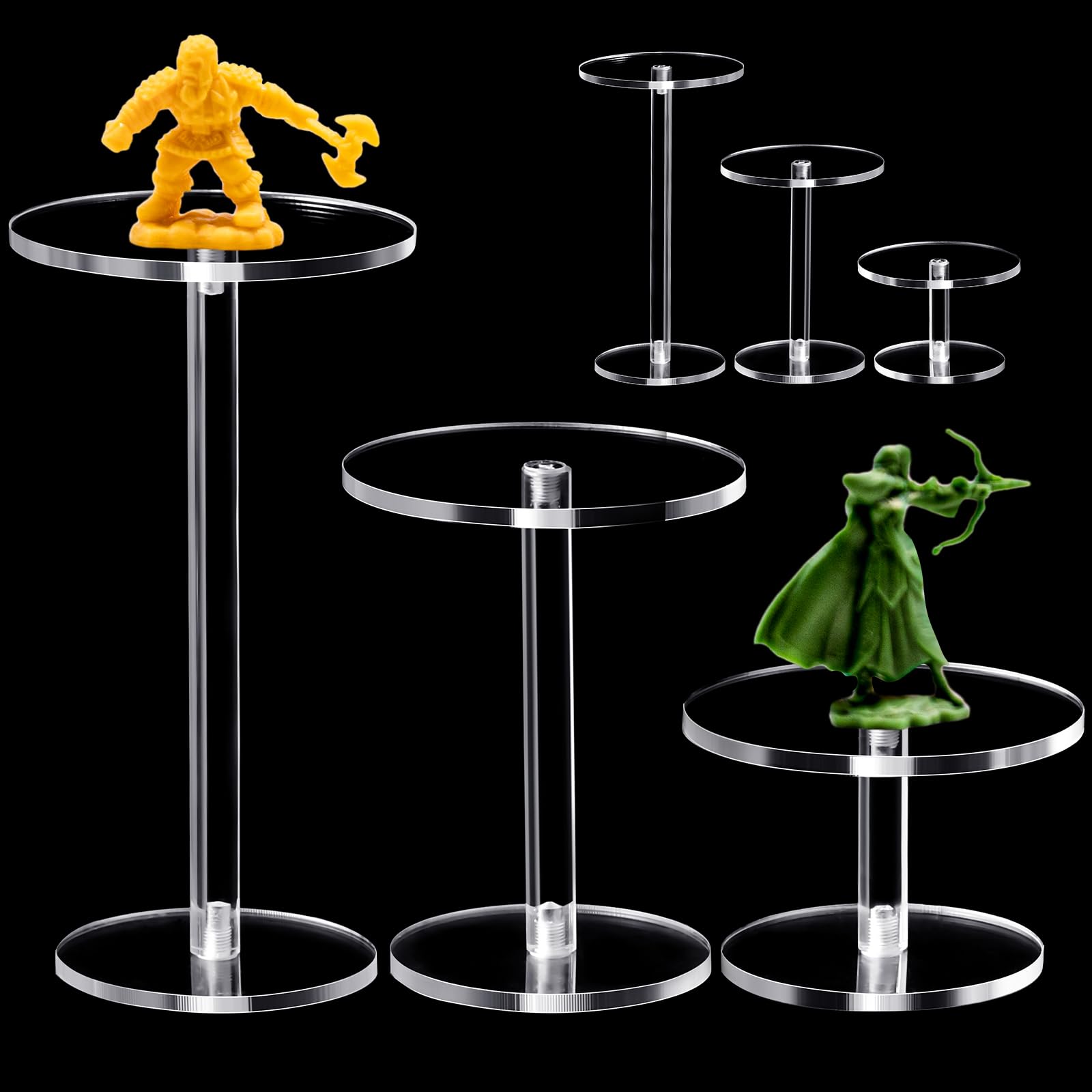 Burbell 6 Pieces Flying Miniatures Acrylic Display Stand Flying Miniatures Combat Riser Round Clear Flight Acrylic Stands for Display Tabletop RPG Board Game Cake