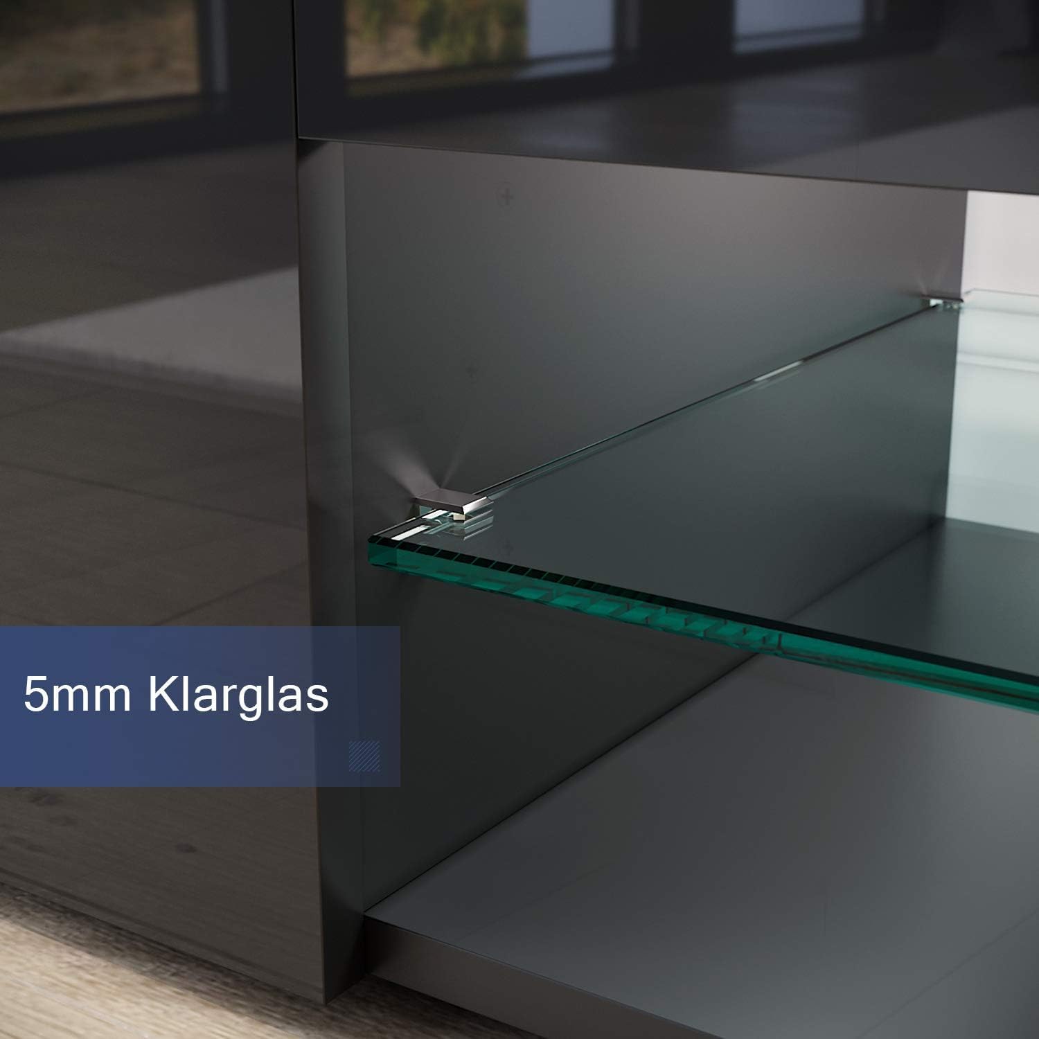 Sonni Meuble TV bas avec éclairage LED (12 couleurs peuvent être réglées) Meuble TV en verre noir 135 x 39 x 30 cm