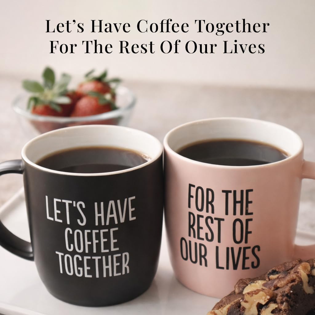 Triple Gifffted Let's Have Coffee Together - Juego de tazas de café, regalos de boda de compromiso para pareja, novia y novio, despedida de soltera, él y ella, Mr and Mrs, Navidad, San Valentín,