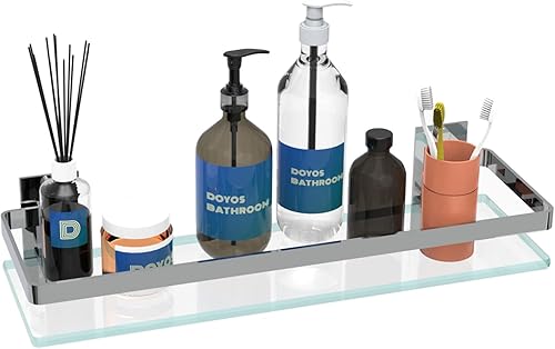 Estante de vidrio para baño montado en la pared, rectangular de acero inoxidable templado de vidrio templado moderno estantes de baño de acero