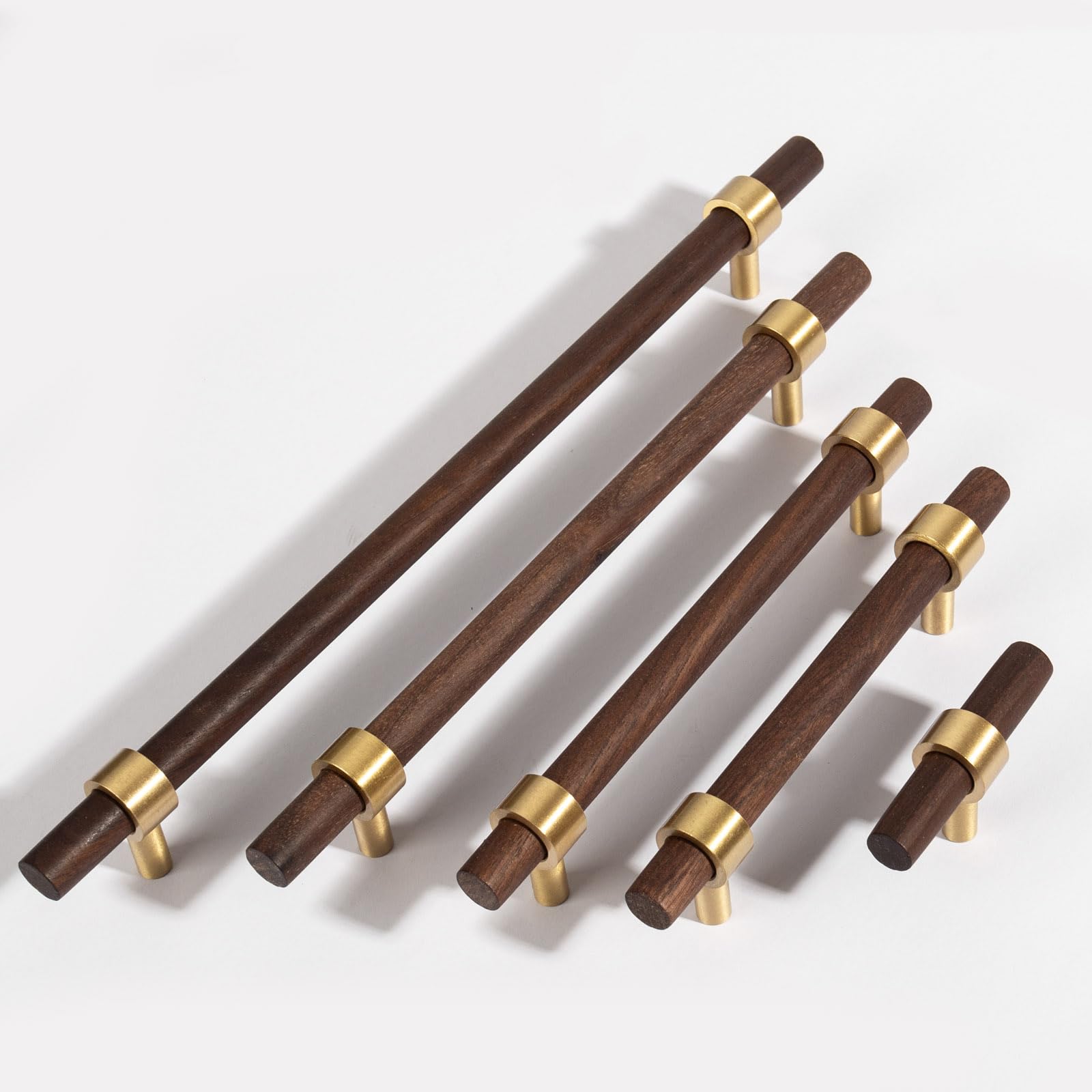 Guolich 2 Pcs Kitchen Drawer Handle Door Cabinet Pulls Brass Metal+Beech Handle Modern White Hardware for Wardrobe Bathroom Dresse (Dark Brown, 224MM)