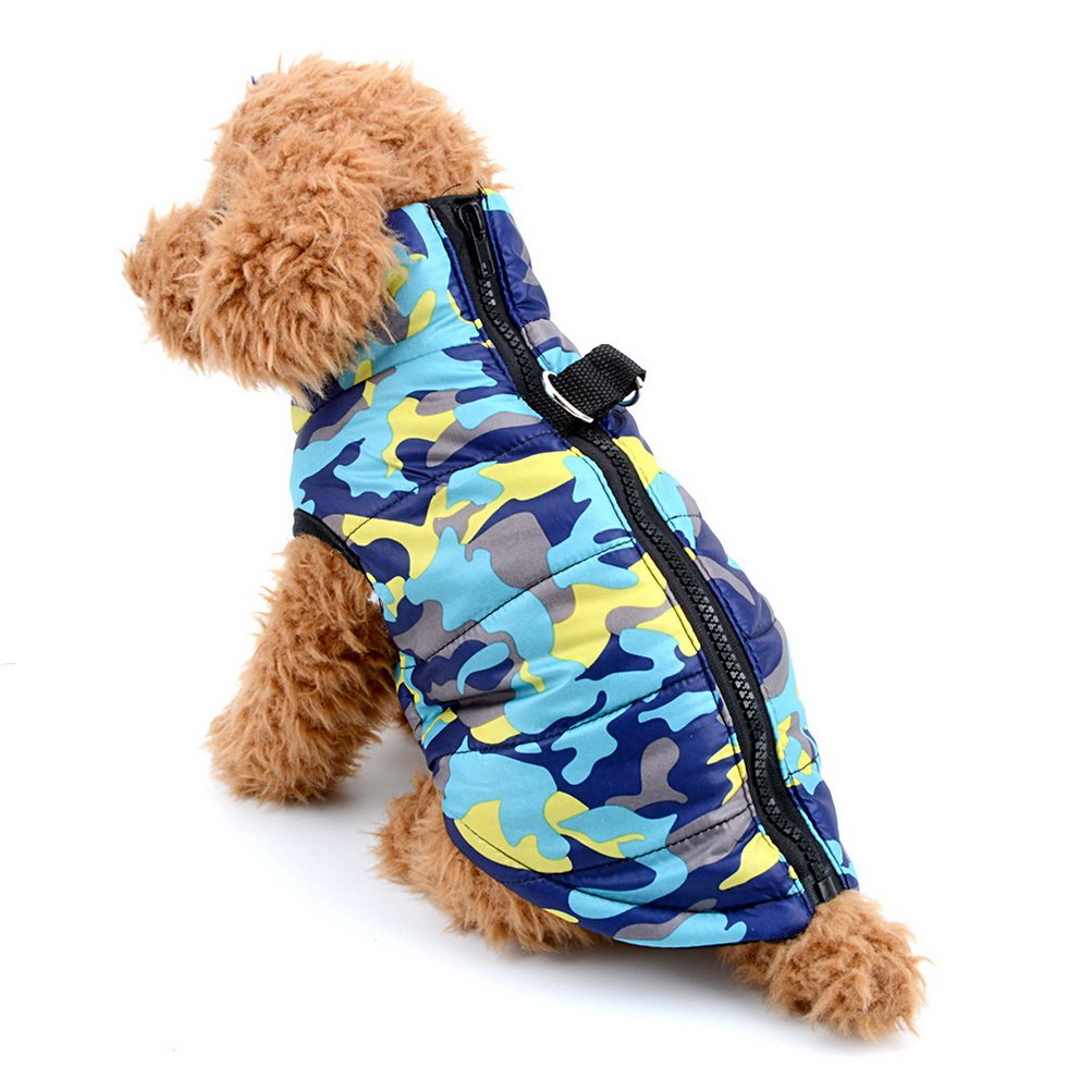 ZUNEA Dog Winter Jacket Camo Warm Cotton Coat Dog Cold Weather Clothes with Harness for Small Pet Puppy Dog Cat Blue XL