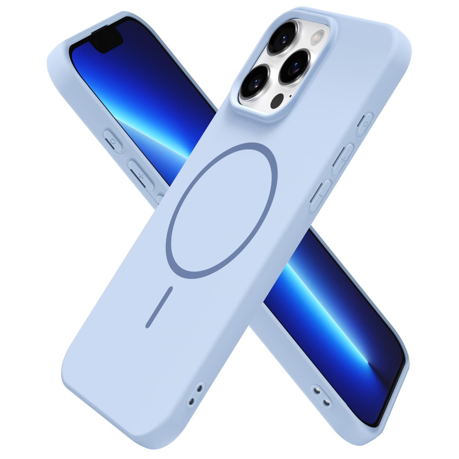 Photo 1 of oakxco for iPhone 13 Pro Max Case Silicone Mag Safe, Magnetic Slim Thin Phone Case Compatible with Magsafe Wireless Charging, Cute Girly Aesthetic Soft Rubber Gel Safecase for Women Girls, Light Blue