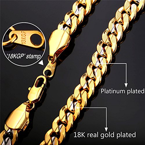 U7 Men 18K Gold Plated Cuban Chain Hip-Hop Rapper's Chunky Necklace Bracelet Set Fashion Jewelry (22"/8.3") #TOP4