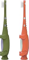 Vista 13 de Dr. Brown's Cepillo de dientes para bebés y niños pequeños, dinosaurio verde y naranja, paquete de 2, 1-4 años
