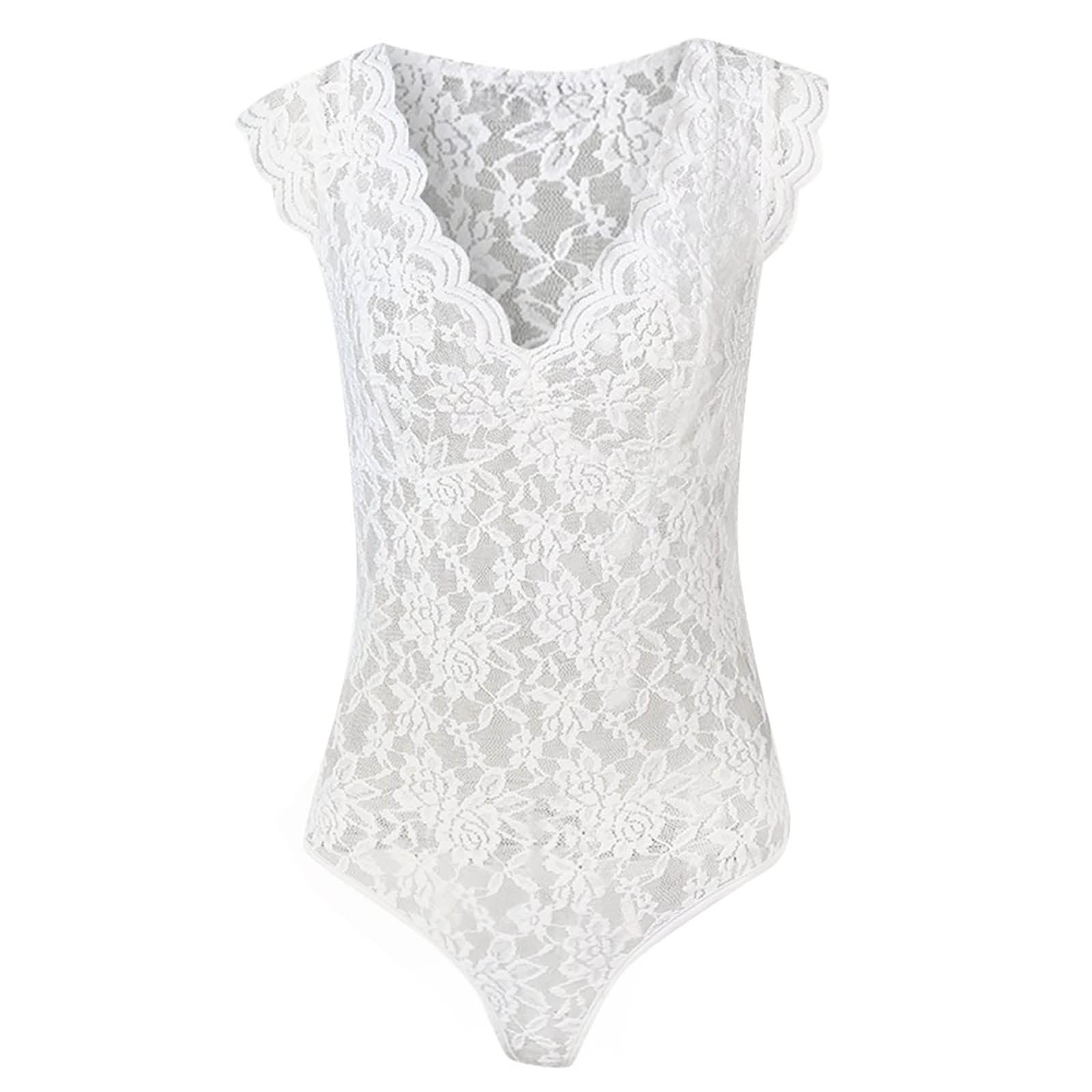 Lingerie rétro pour femme - Chemise sexy en dentelle transparente - Coupe étroite - Grande taille - Manches courtes - Col en V profond - Bordure tempérament - Col profond - Lingerie de mariage