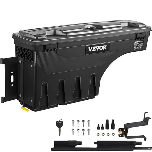 VEVOR Truck Bed Storage Box, Lockable Lid, Waterproof ABS Wheel Well Tool Box 6.6 Gal/20 L, Compatible with Chevrolet Silverado 1500 GMC Sierra 1500 2019-2020, Driver Side, Black